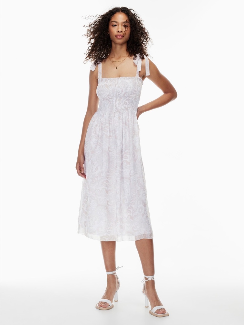 Aritzia Wilfred Golden Hour Midi Dress Smocked Sleeveless Paisley Size Small